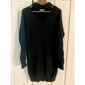 If It Were Me Peekaboo Tunic Length Turtleneck Sweater
